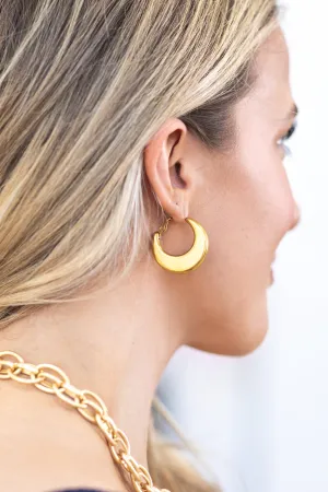 Yellow Gold Rounded Crescent Hoop Earrings